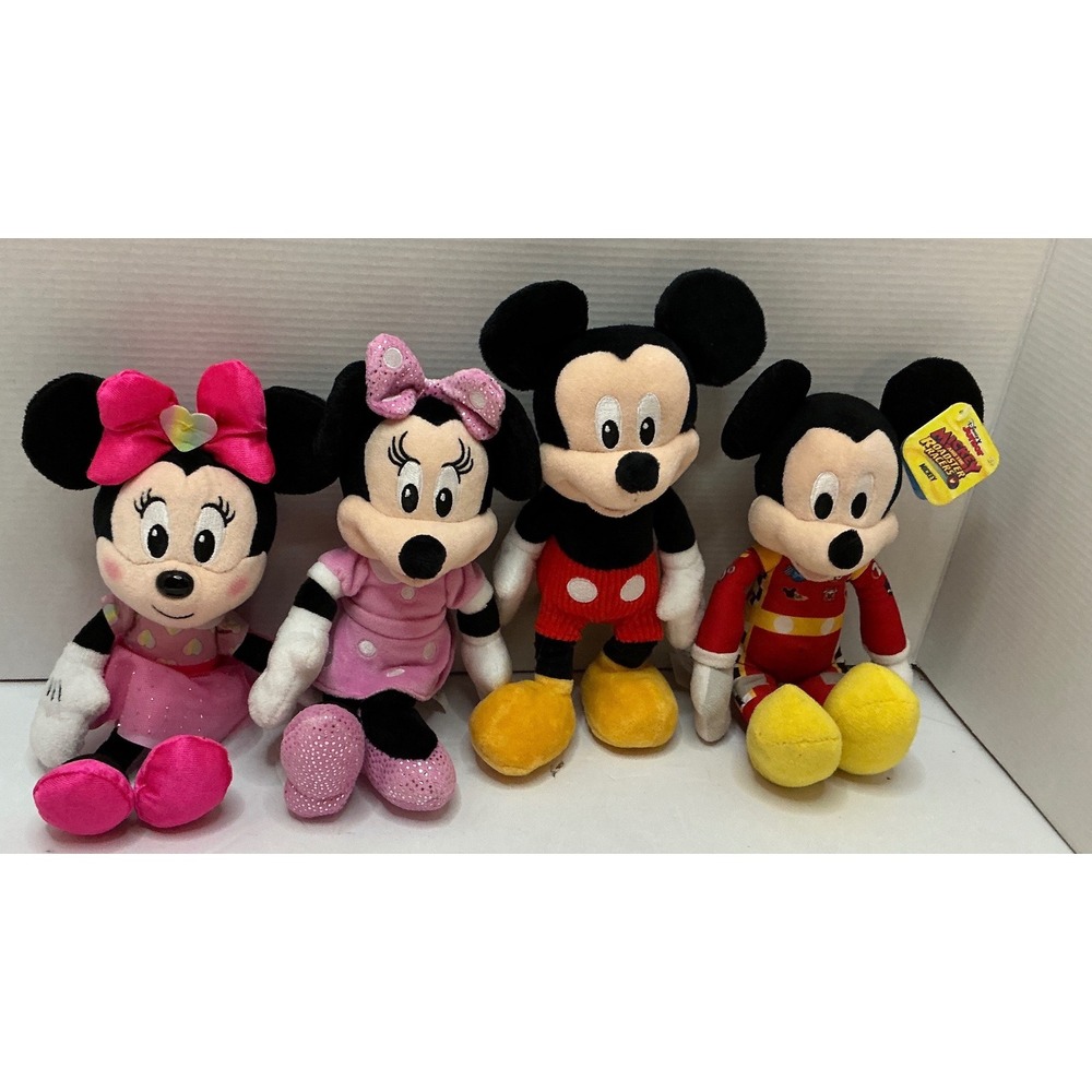 Disney Mickey and Minnie Mouse Plush Lot‎ of 4 Roadster Racers Hearts 9 Inch